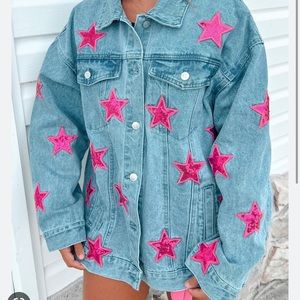 Pink Star Sequin Denim Jacket